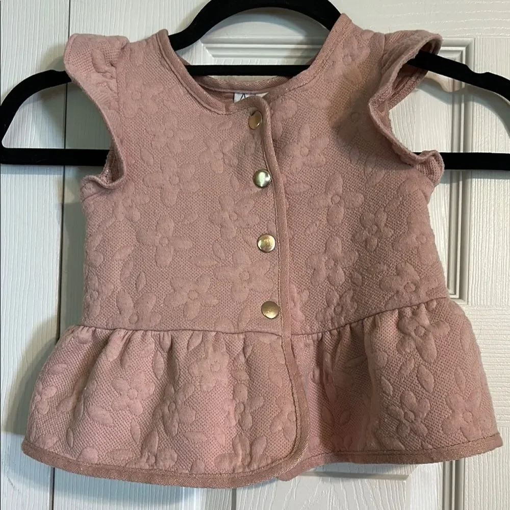 JOIE Size 24 Months Textured Floral Baby Vest Top Gold Accents Dusty Rose